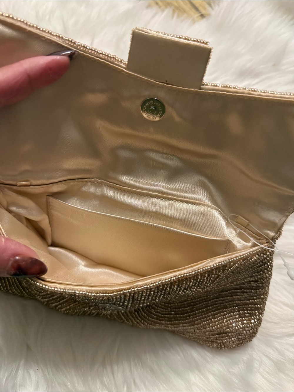 Gold Beaded Evening Clutch with Crystal Buckle - Picture 4 of 6